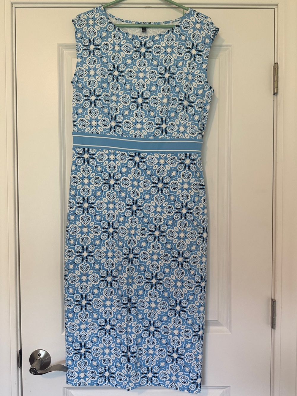 Talbots Blue and White Sleeveless Midi Sheath Dress